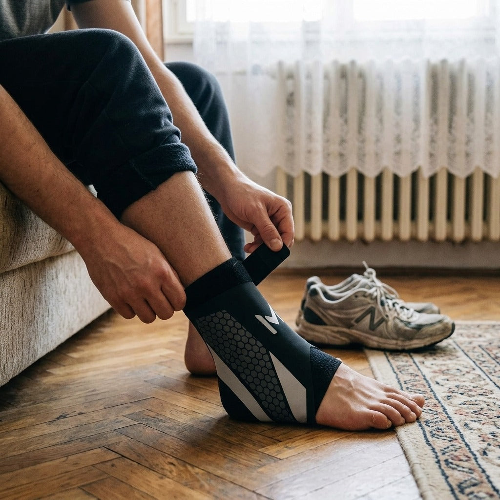 Légáteresztő bokarögzítő pánttal sportoláshoz és sétához - használat közben