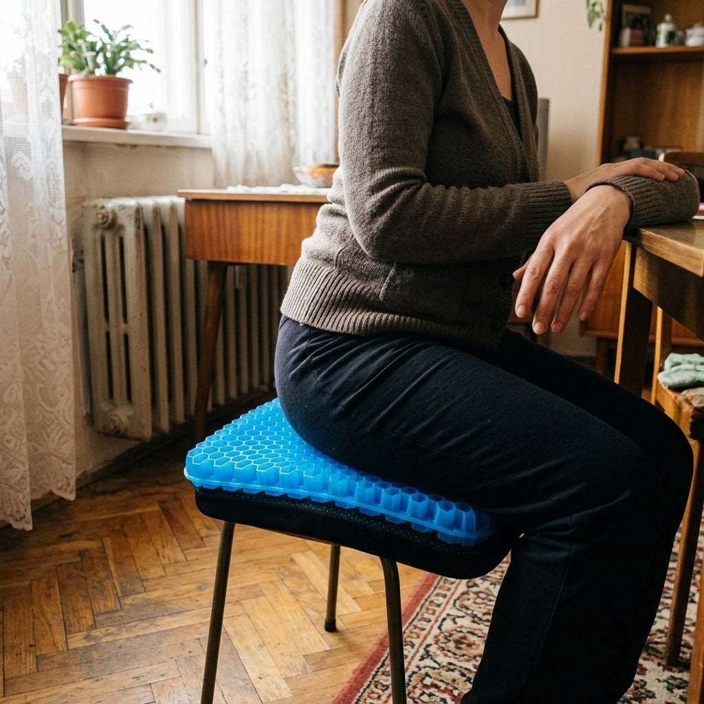 Lélegző zselés ülőpárna székhez és kerekesszékhez - használat közben