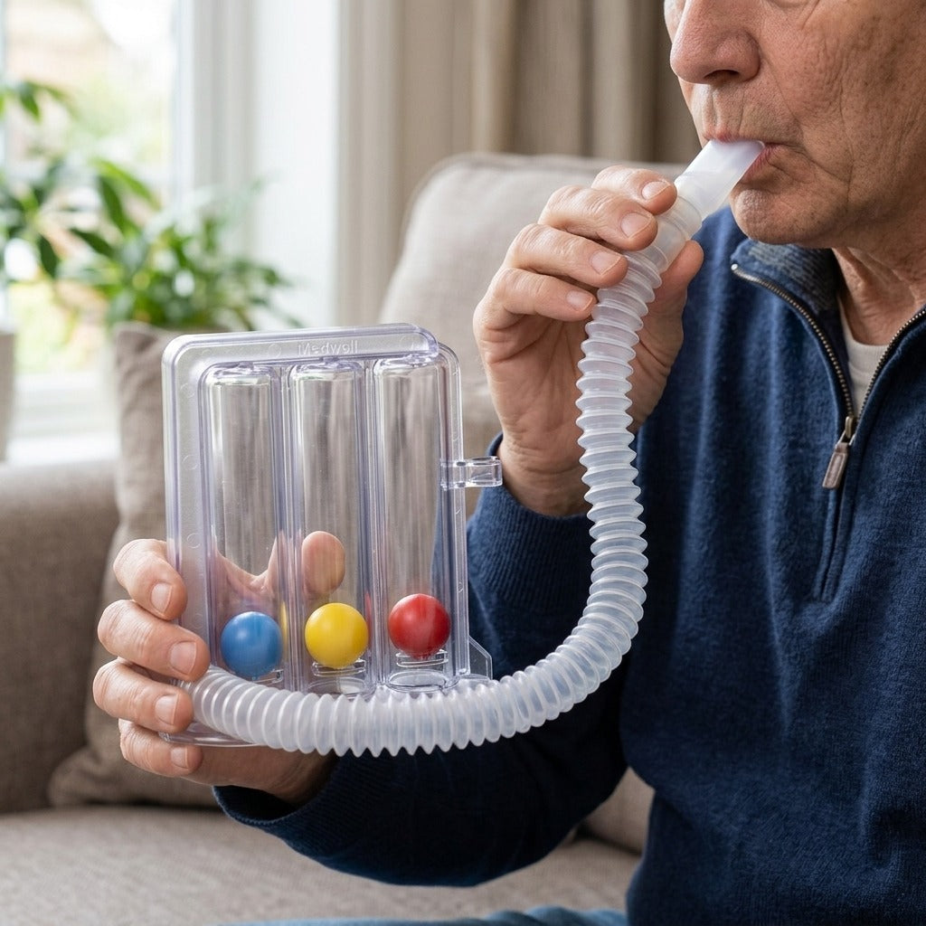 Breathing Exerciser for Chest Training - in use