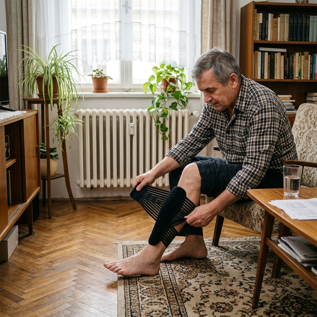 Vádli kompressziós szár állítható tépőzáras pánttal - otthon