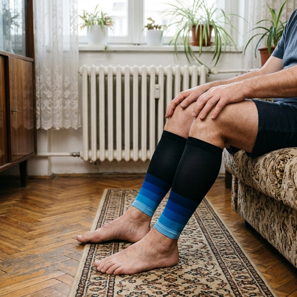 Vádlikompressziós szár, 20-30 mmHg, 1 pár, uniszex - használat közben