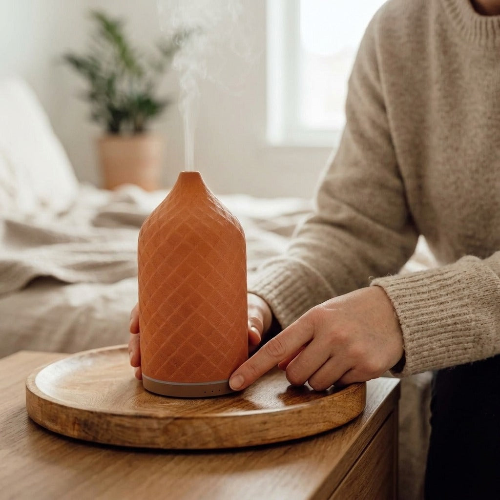 Ceramic 120ml Aromatherapy Diffuser with LED Lights - in use