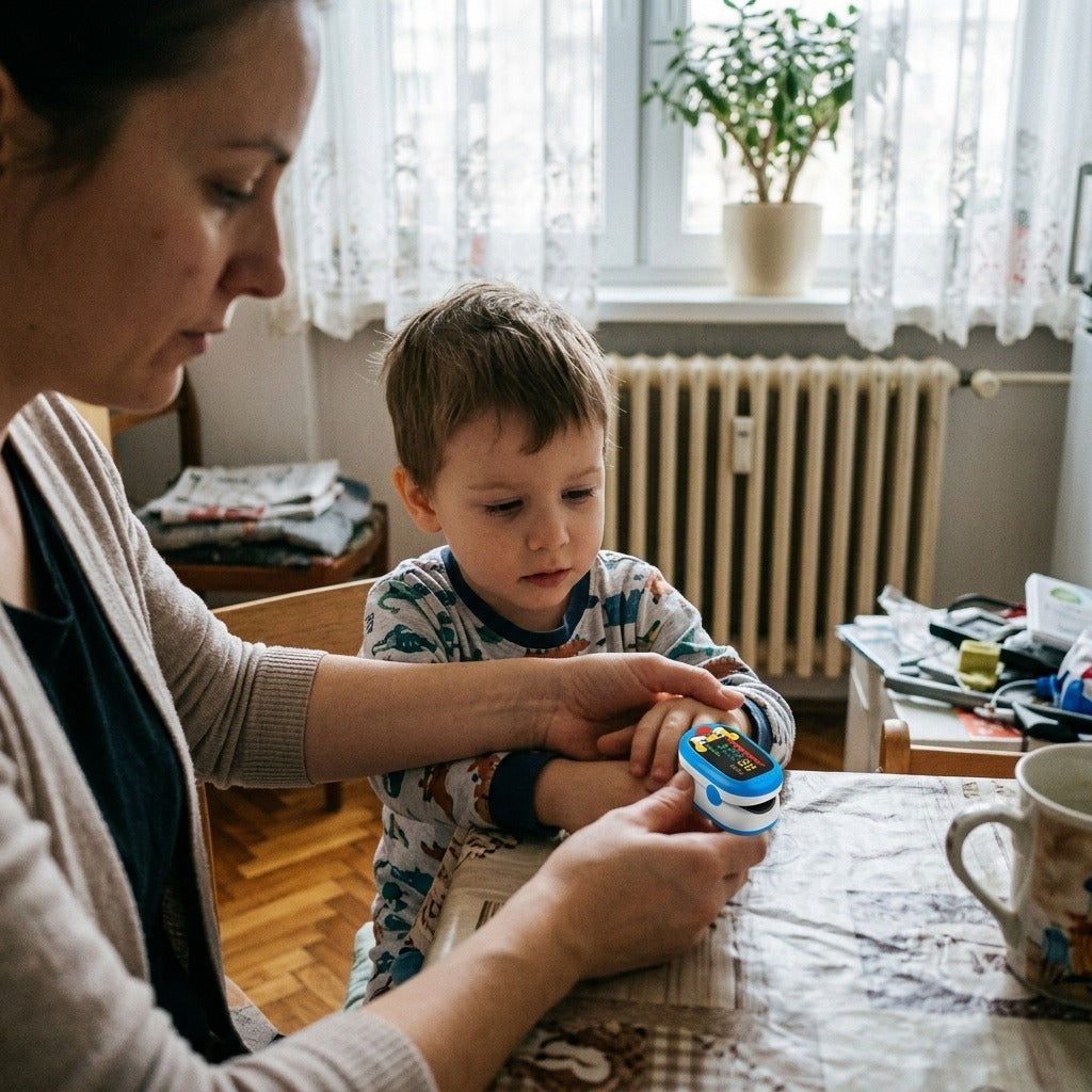 Gyermek ujjbegyes pulzoximéter - használat közben