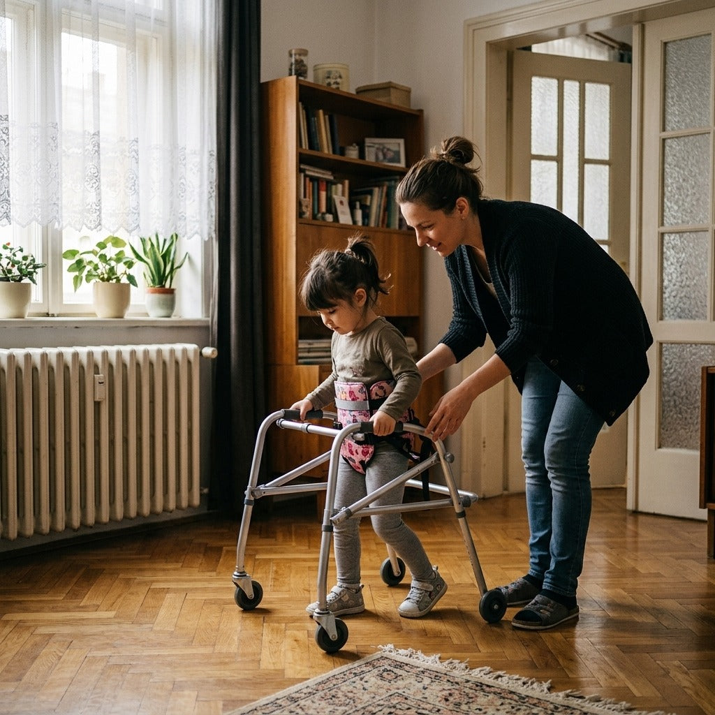 Négykerekű járókeret gyermekeknek - otthon