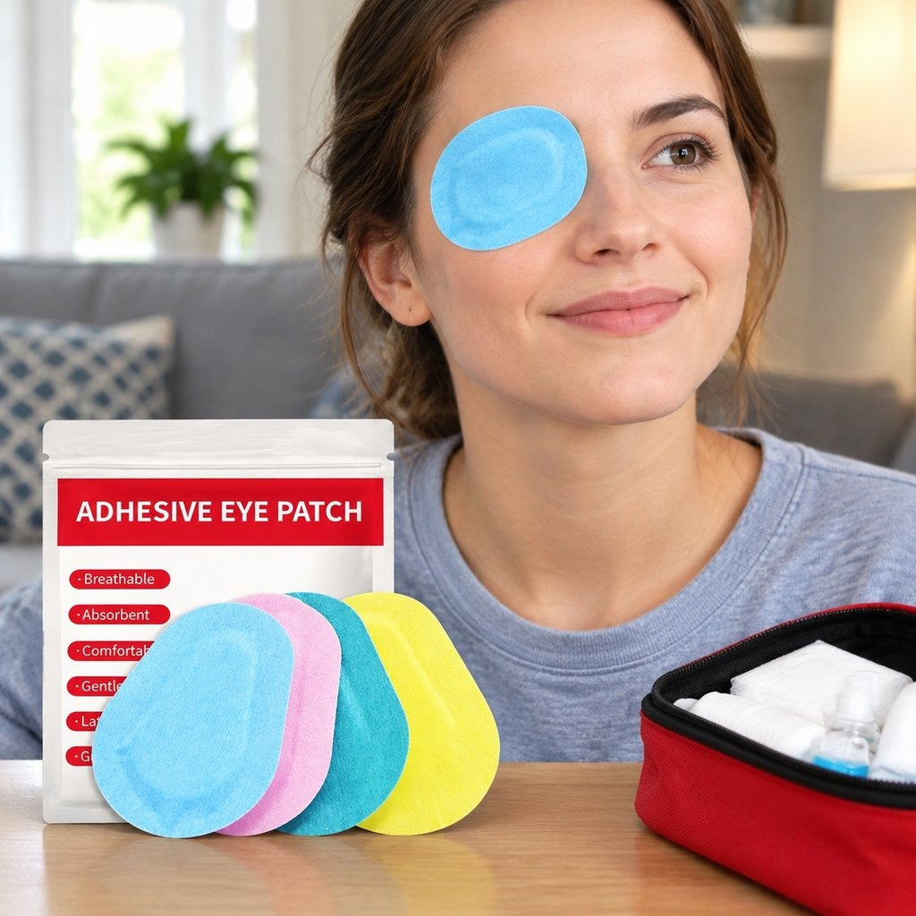 Colorful Adhesive Eye Patches, 40 Pack - in use