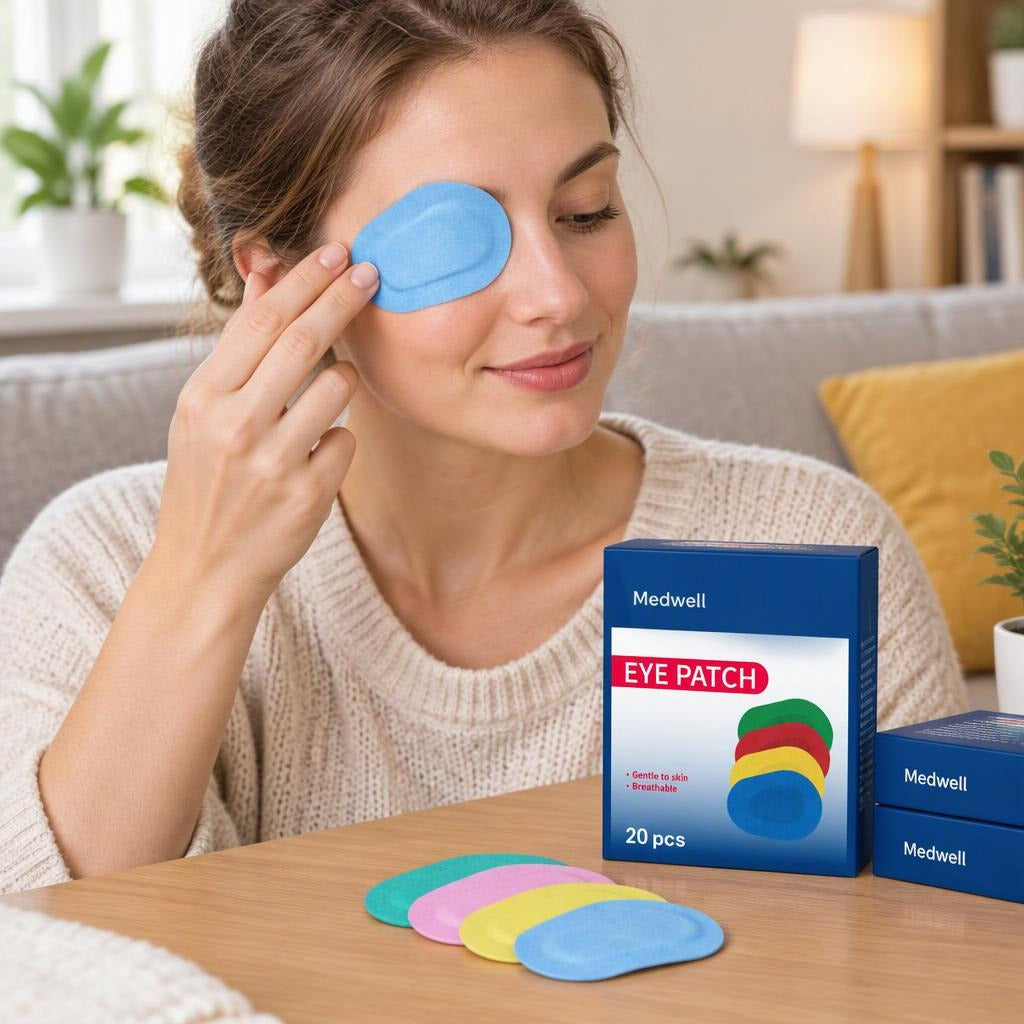 Colorful Adhesive Eye Patches, 60 Count - in use