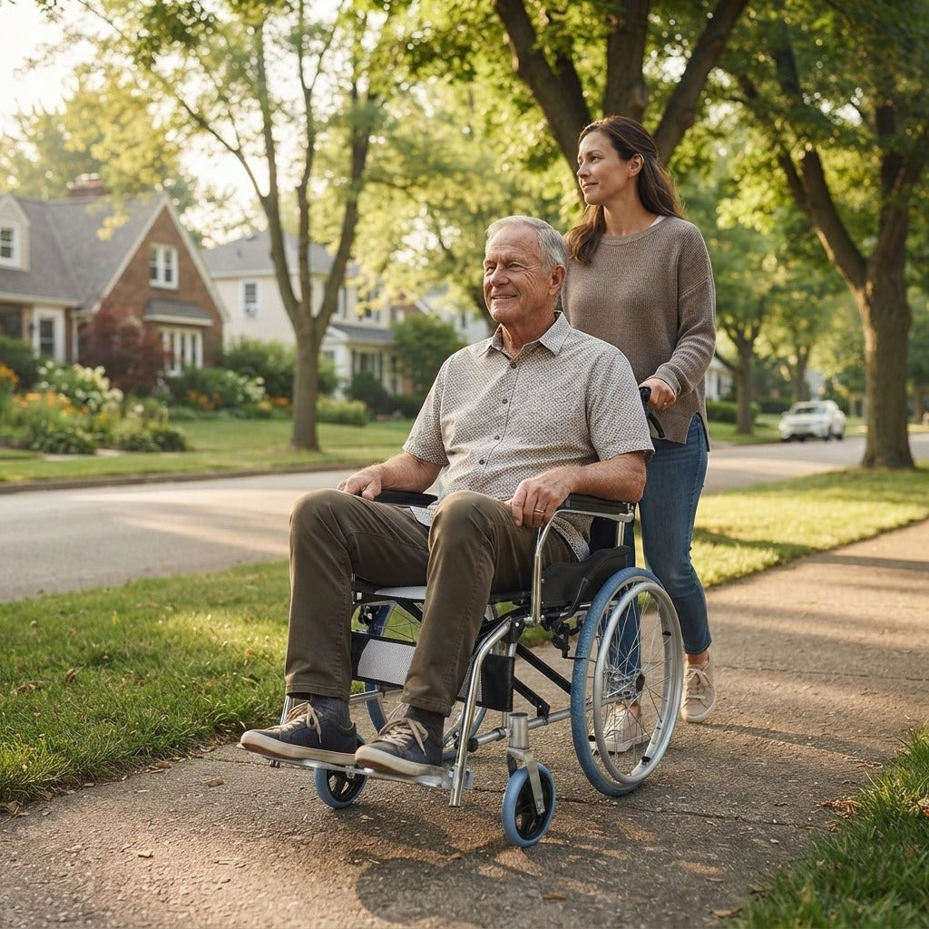 Compact Foldable Manual Travel Wheelchair - in everyday life