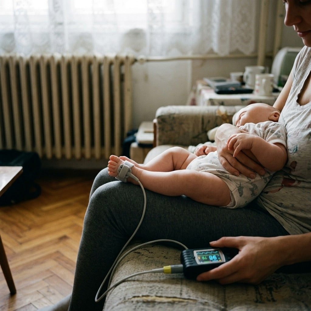Medwell csecsemő ujjbegyes pulzoximéter - használat közben