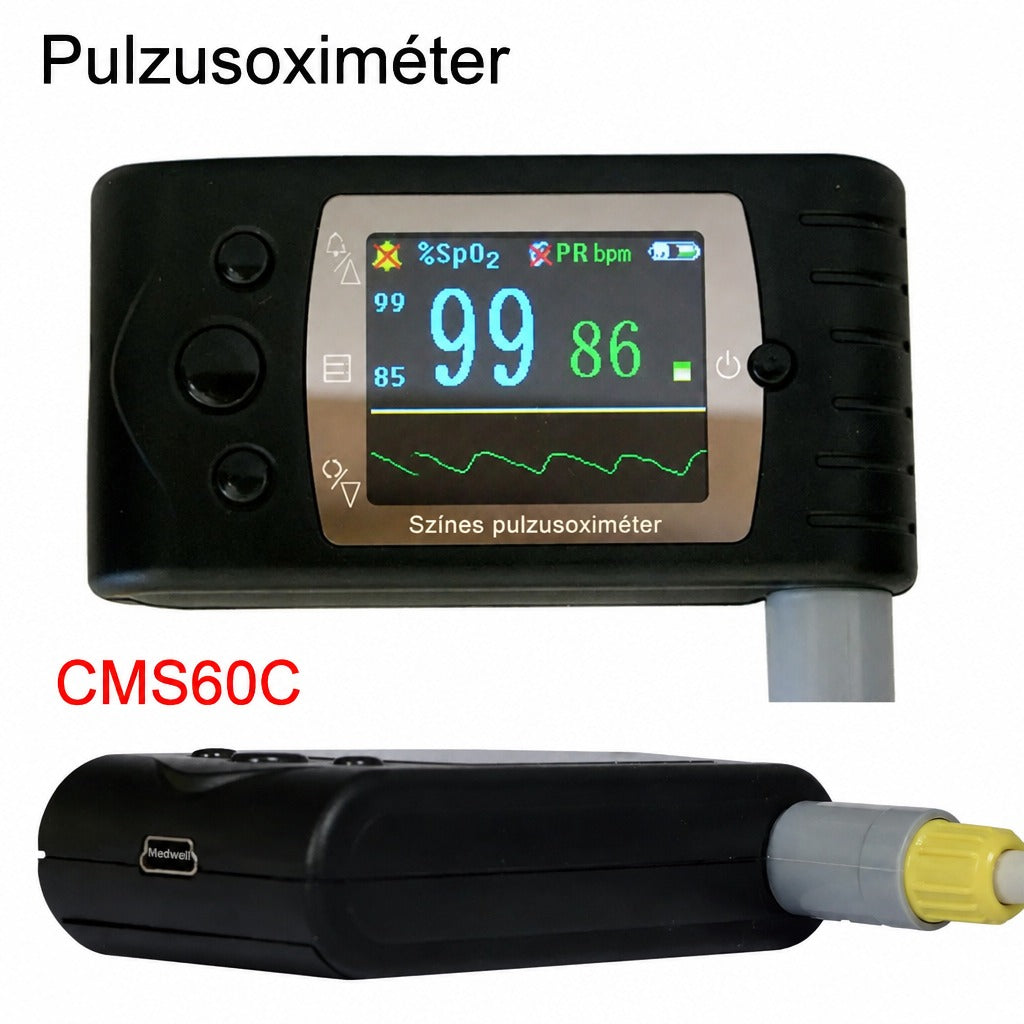 CMS60C színes pulzusoximéter elöl- és oldalnézetben
