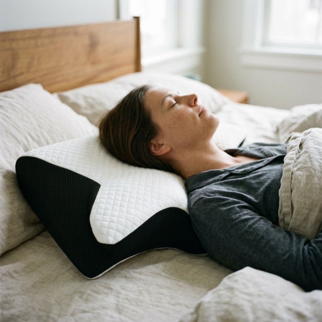 Contoured Memory Foam Neck Pillow - in use