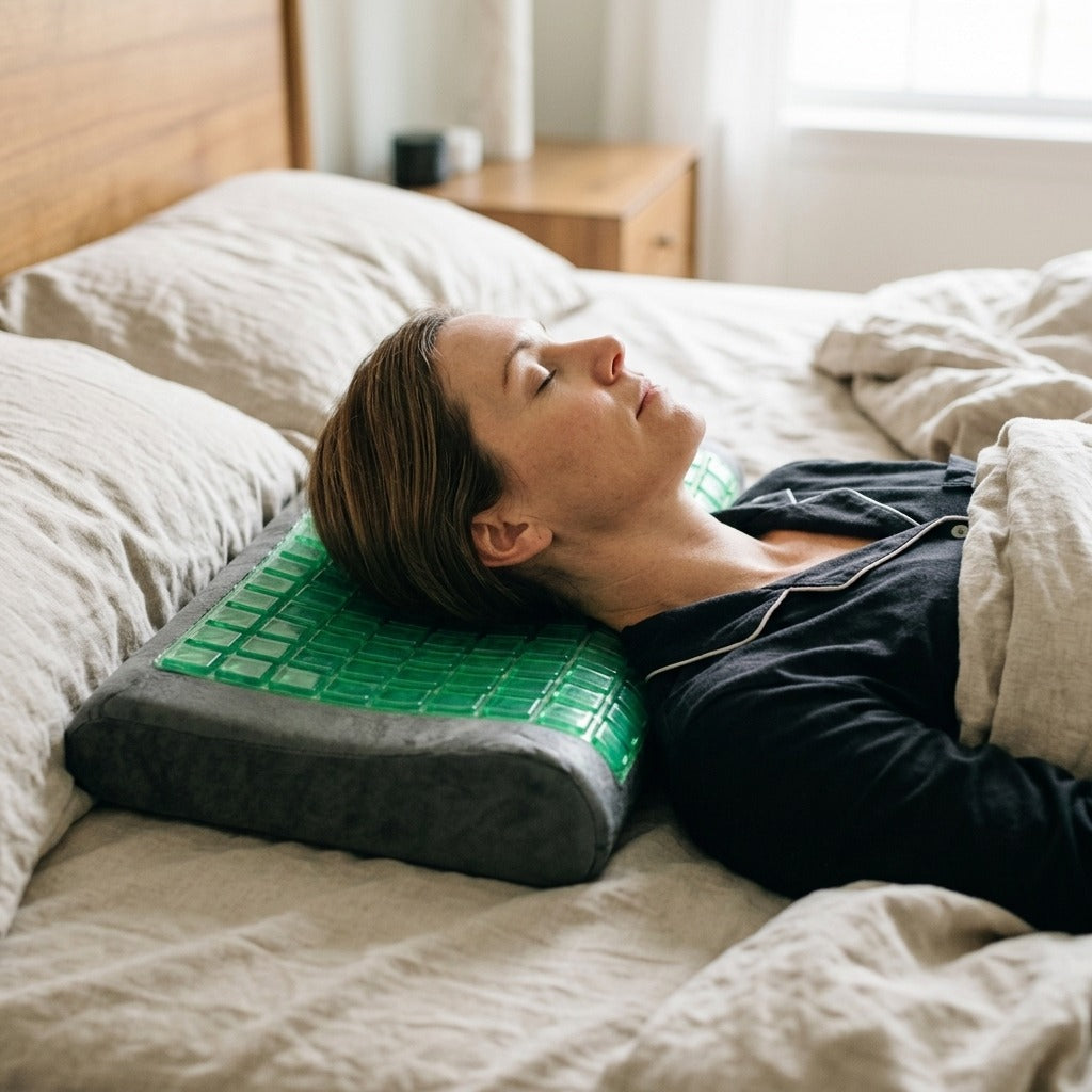Cooling Gel Memory Foam Cervical Pillow - in use
