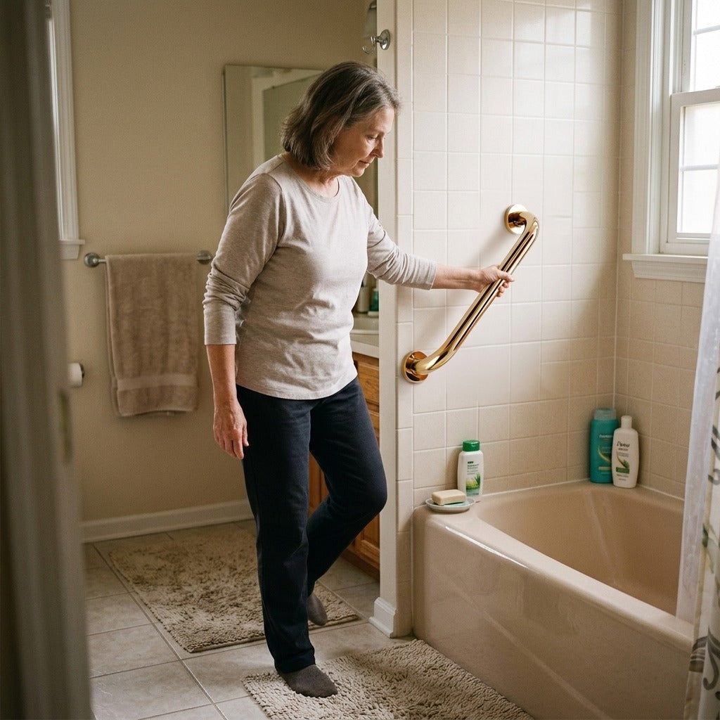 Copper Bathroom Grab Bar, 30–50 cm - at home