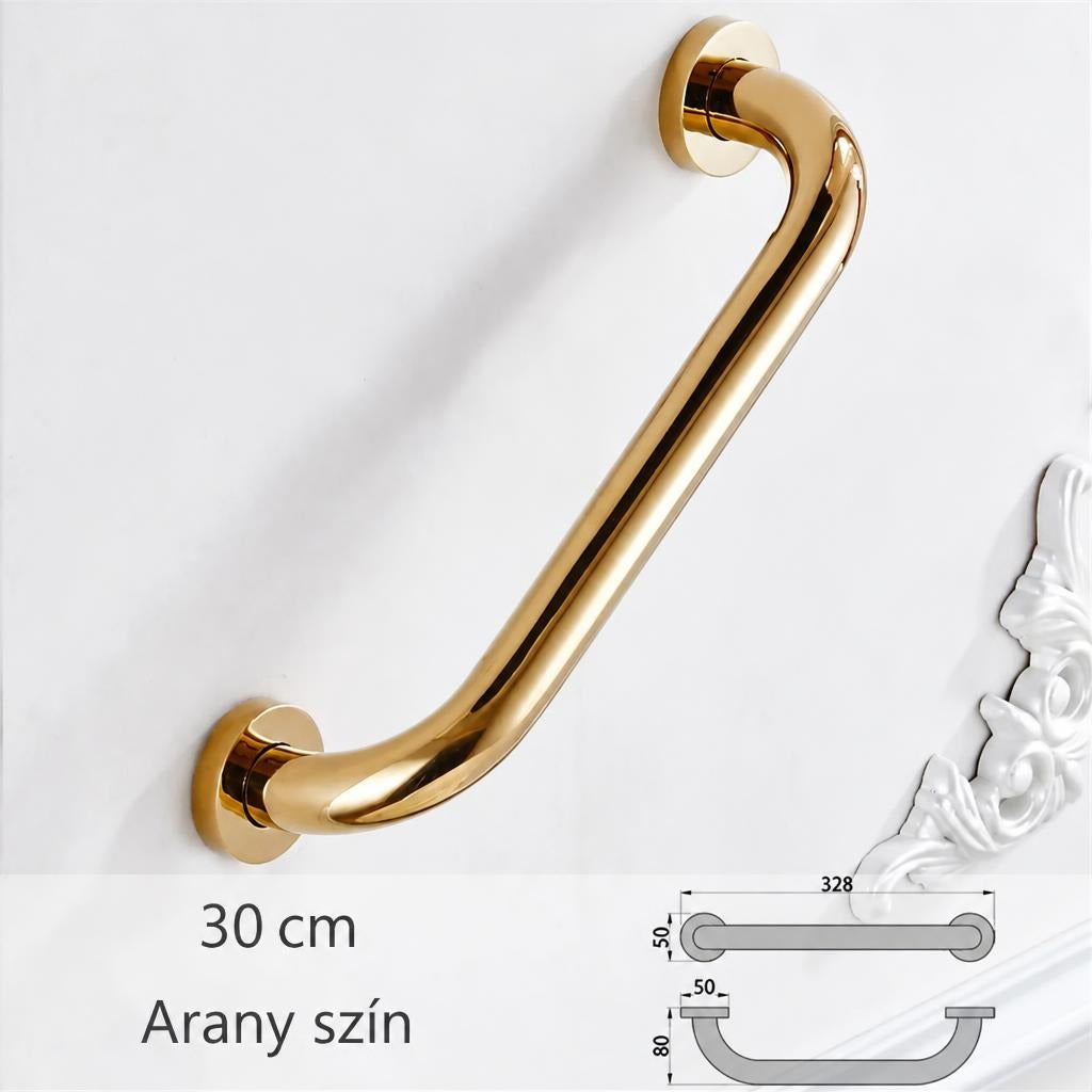 Arany színű, 30 cm-es fali kapaszkodó méretezési vázlattal.