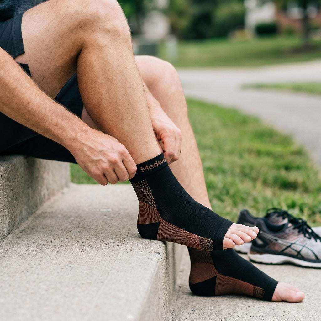 Copper Compression Ankle Support Sock, Unisex, 1 Pair - in use