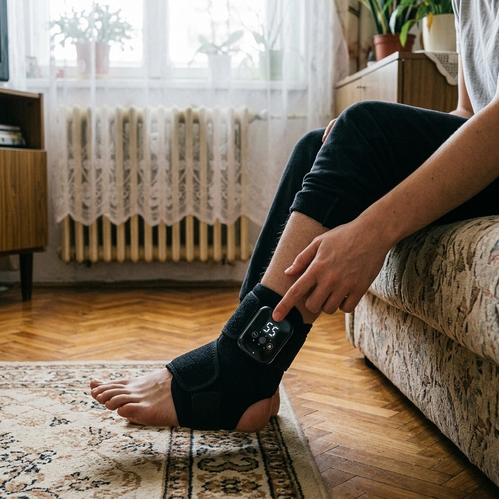 Vezeték nélküli, melegítő bokarögzítő 3 fokozattal - használat közben