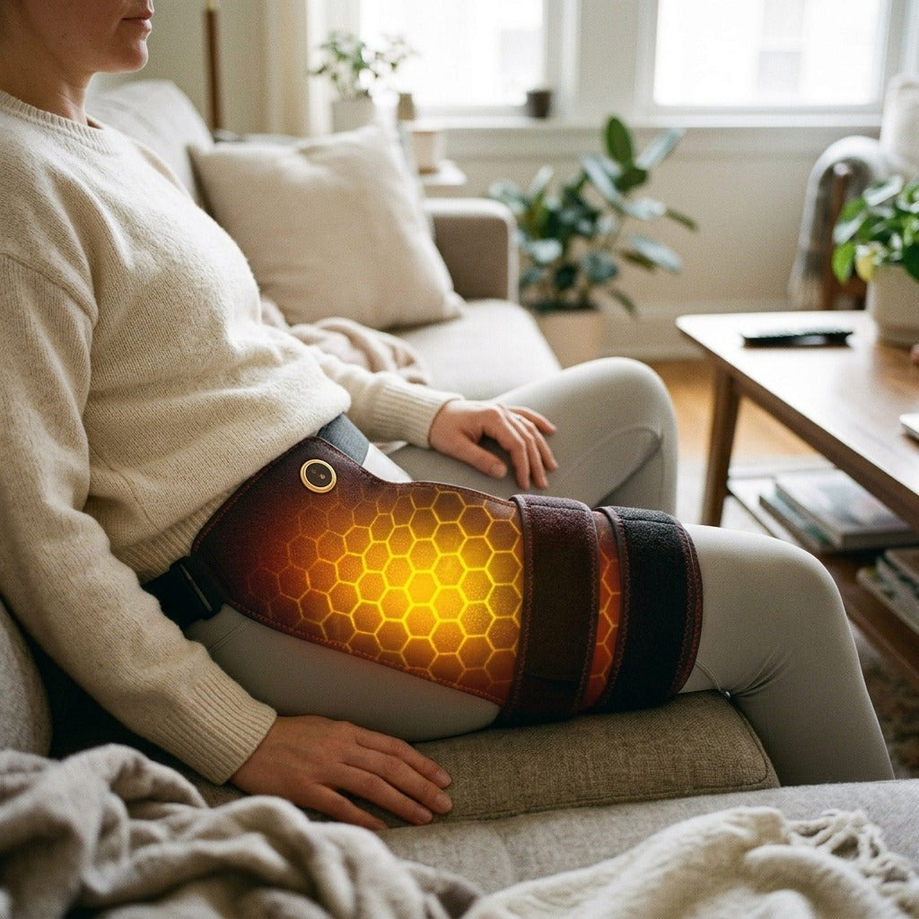 Cordless Heated Hip Support Brace with Massage - in use