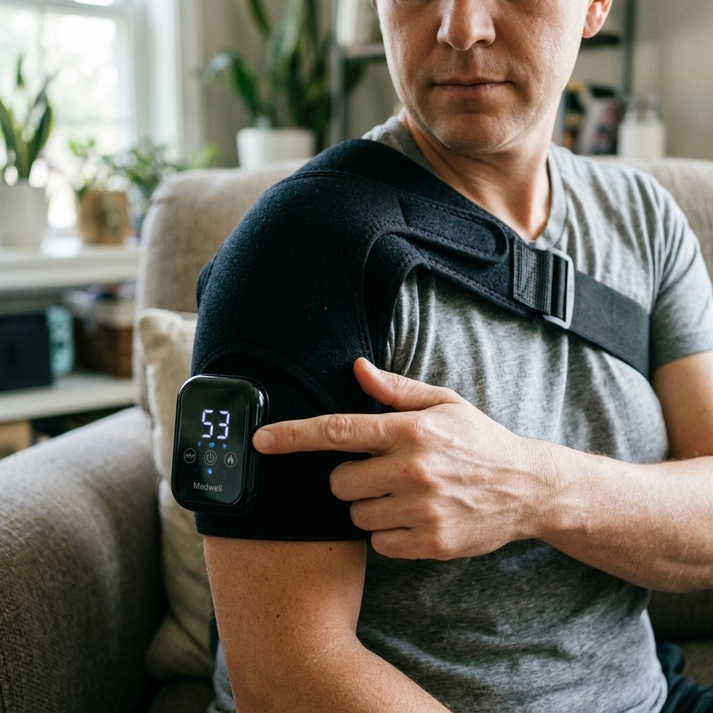 Cordless Heated Shoulder Massager - in use