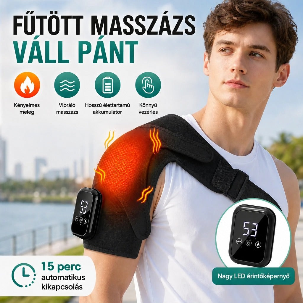 Férfi fűtött masszázs vállpánttal és digitális LED érintőképernyős vezérlőegységgel.