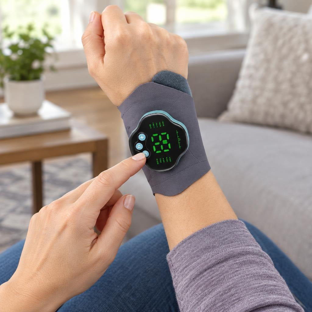 Cordless Wristband Massager with 10 Modes and 29 Levels - in use