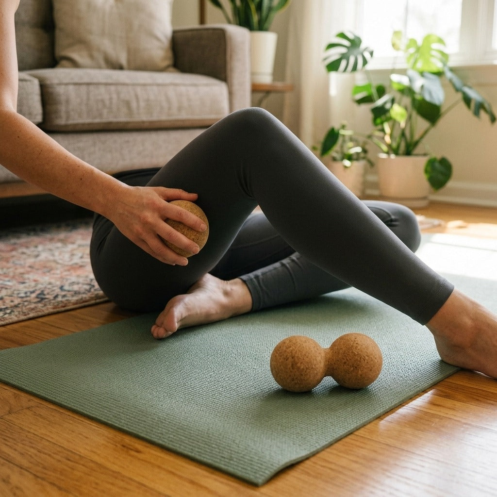 Cork Massage Ball for Yoga and Massage - in use