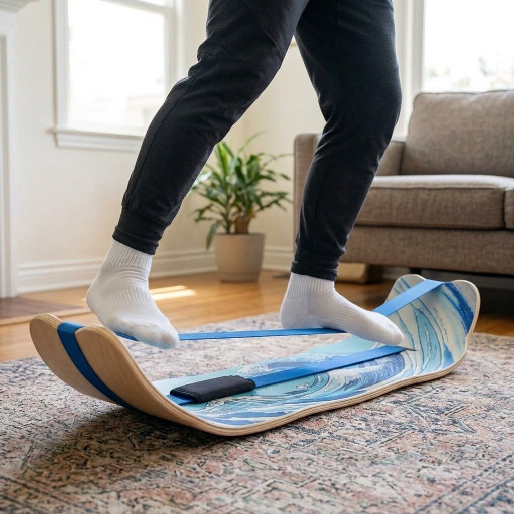 Curved Wooden Balance Board for Home Training - in use