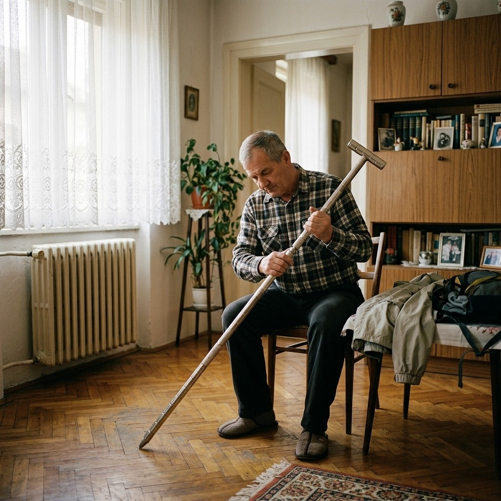 Levehető szabadtéri sétabot T markolattal - otthon
