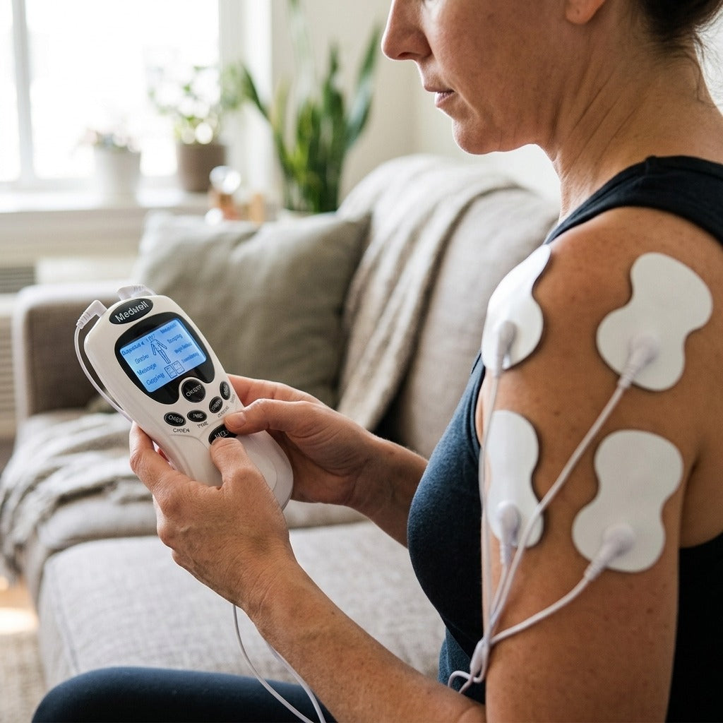 Digital TENS Massager with LCD Display - in use