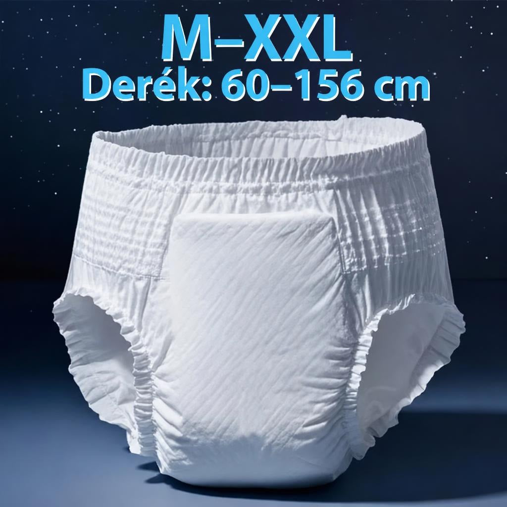 Felnőtt pelenka M–XXL méretben és méretadatokkal.