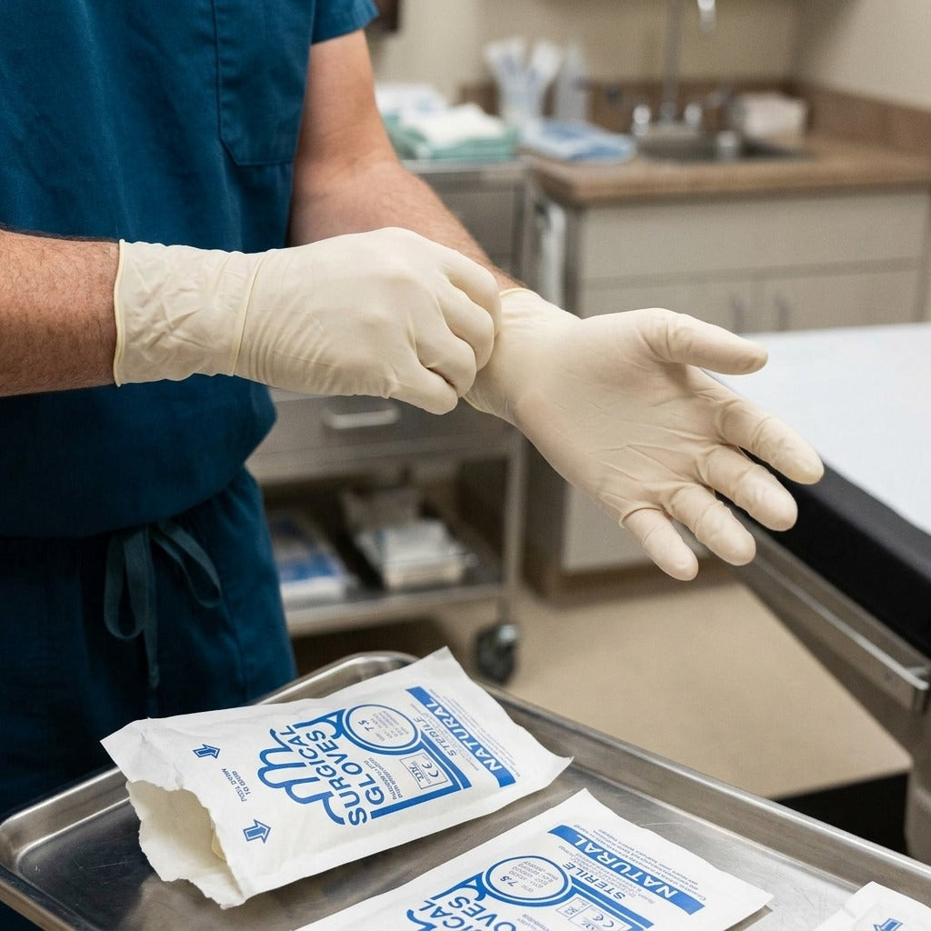 Disposable Latex Examination Gloves - in use