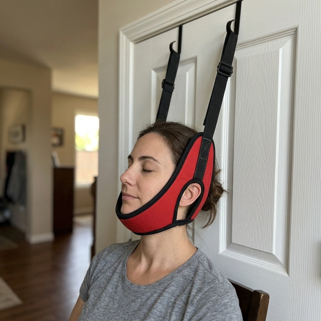 Door-Hanging Cervical Neck Brace - in use