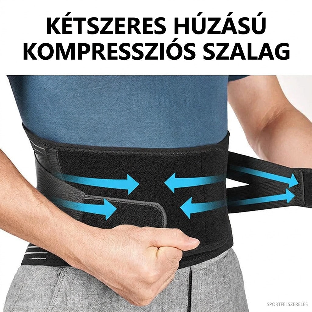 Kétszeres húzású kompressziós derékszalag sportfelhasználásra.