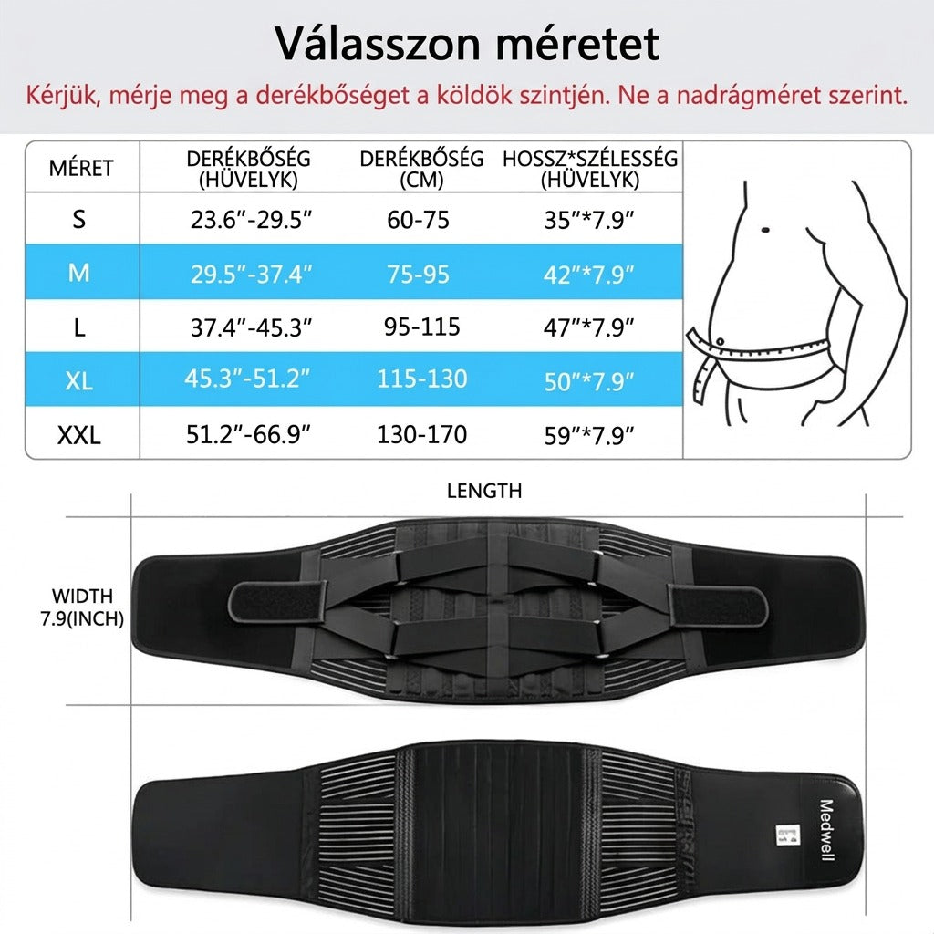 Derékméret kiválasztási útmutató a köldök szintjéről.