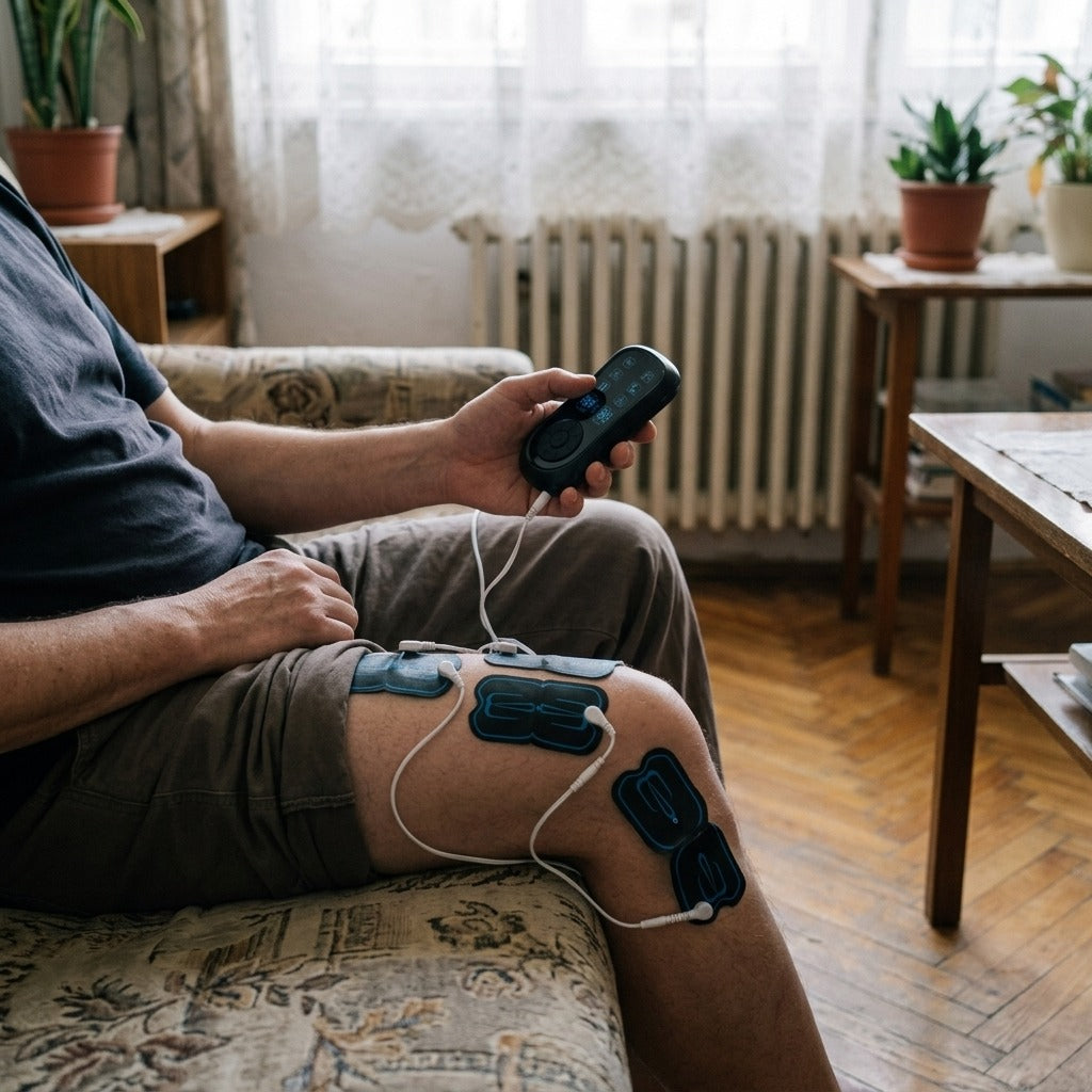 Kétcsatornás TENS EMS izomstimulátor - használat közben