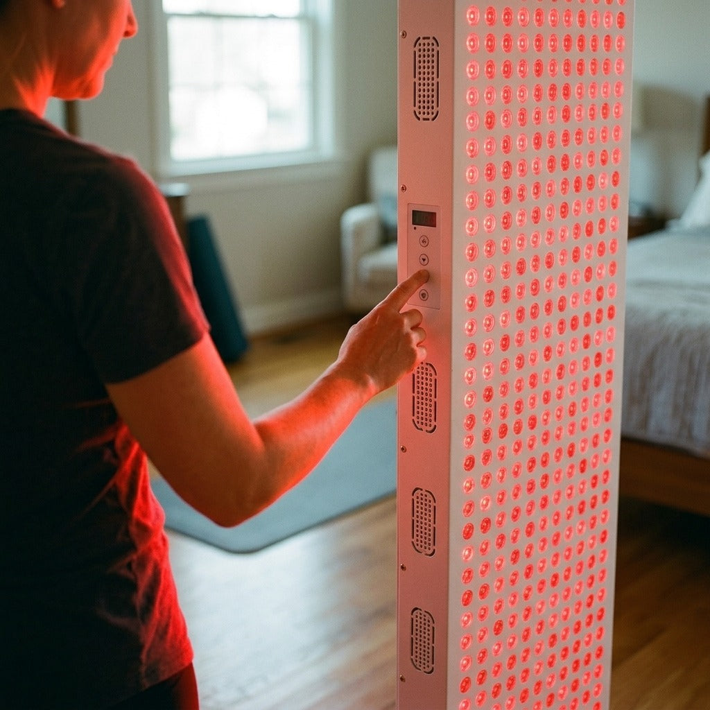 Dual-Chip Red Light Therapy Panel, 660nm & 850nm - in use