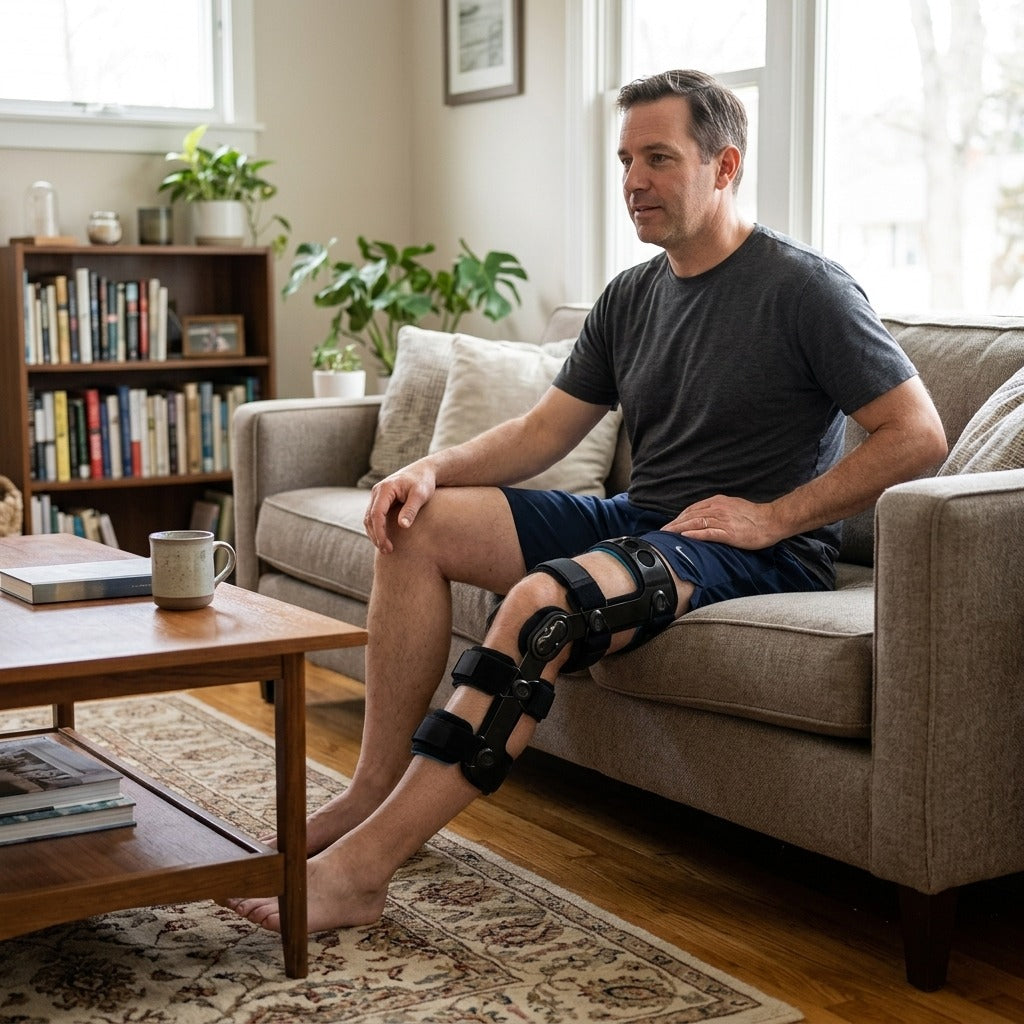 Dual-Hinge Knee Brace for Ligament Support - at home