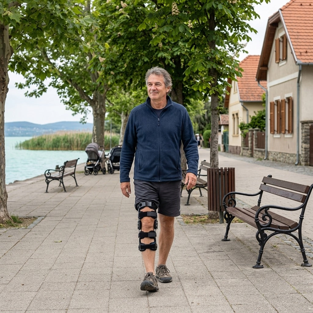 Kétoldali csuklós térdrögzítő szalagtámaszhoz - a mindennapokban