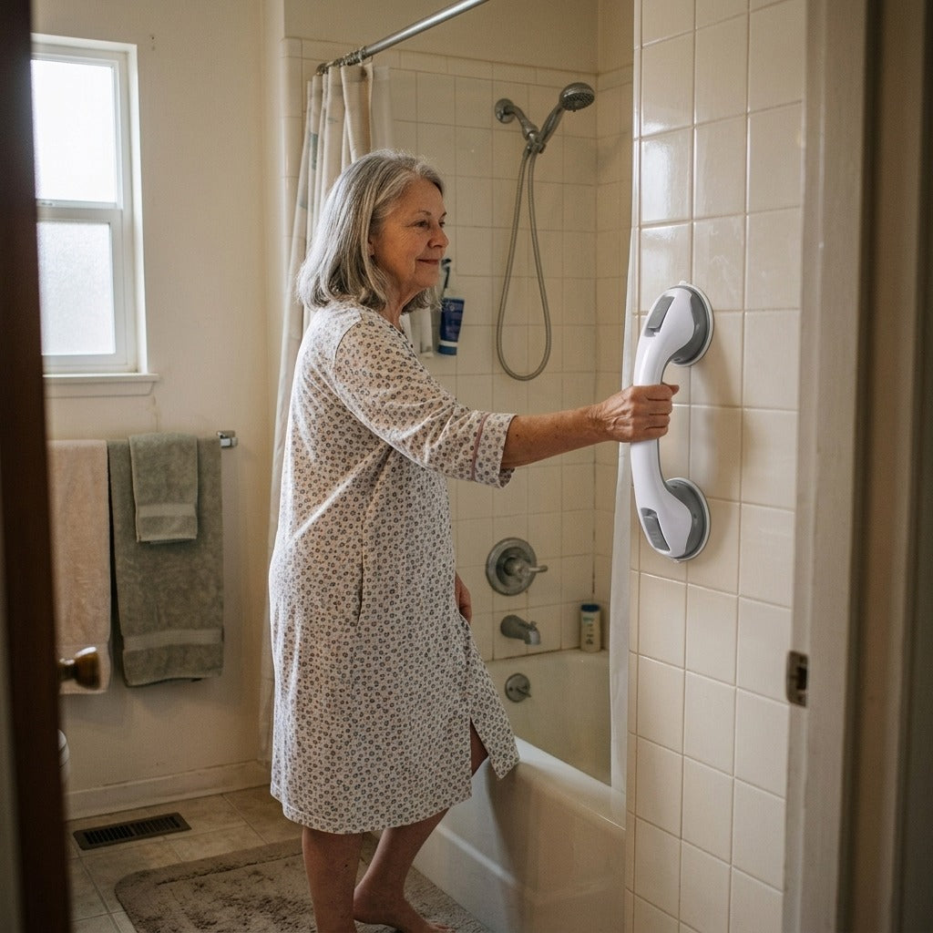 Dual-Locking Suction Cup Grab Bar for Shower or Bathtub - in everyday life