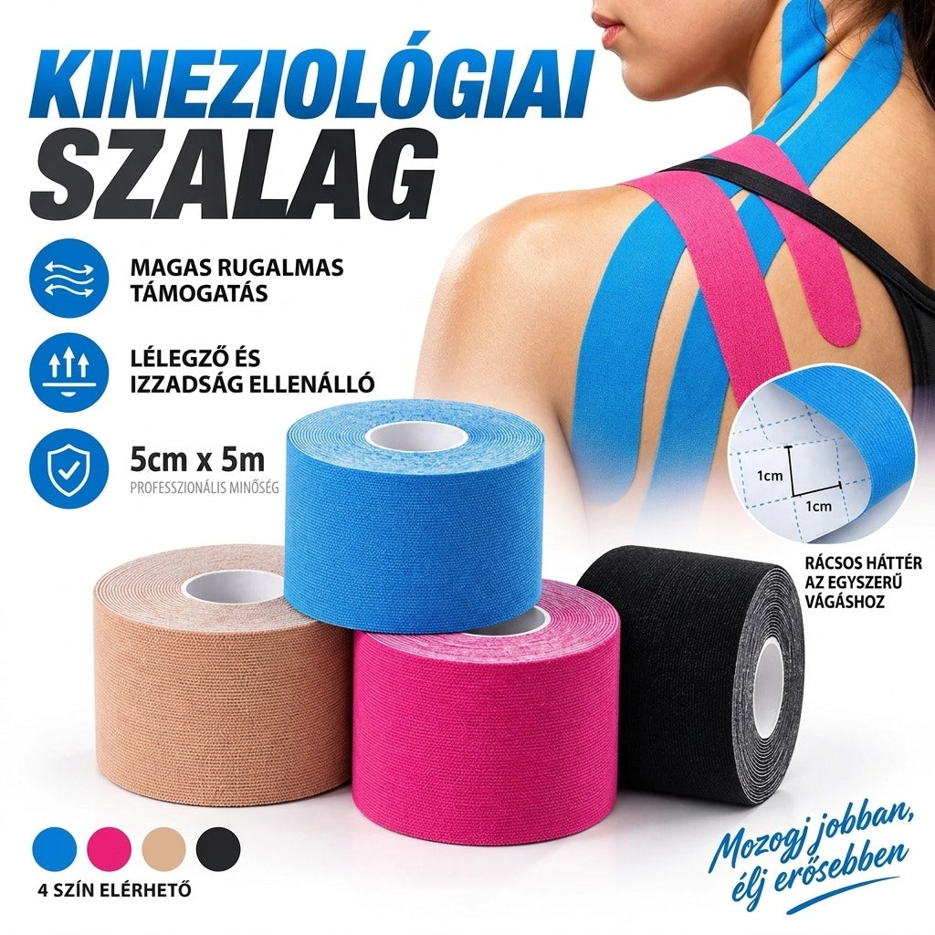 Kineziológiai szalag - magas rugalmas támogatás, 5cm x 5m, 4 szín