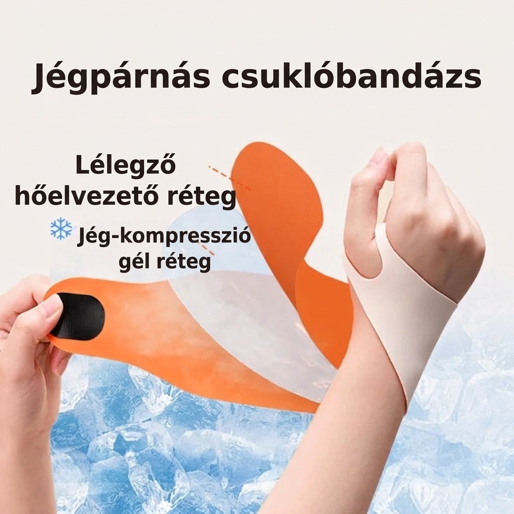 Jégpárnás csuklóbandázs lélegző hőelvezető és gél réteg.