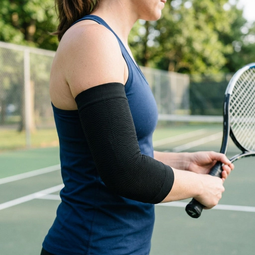 Elbow Compression Sleeves, Pair - in use
