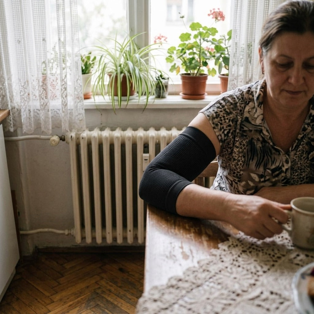 Kompressziós könyökszorító pár - használat közben