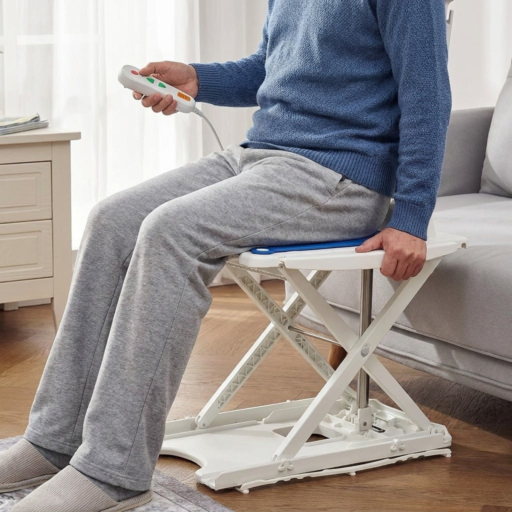 Electric Bath and Floor Lift with Remote - in use