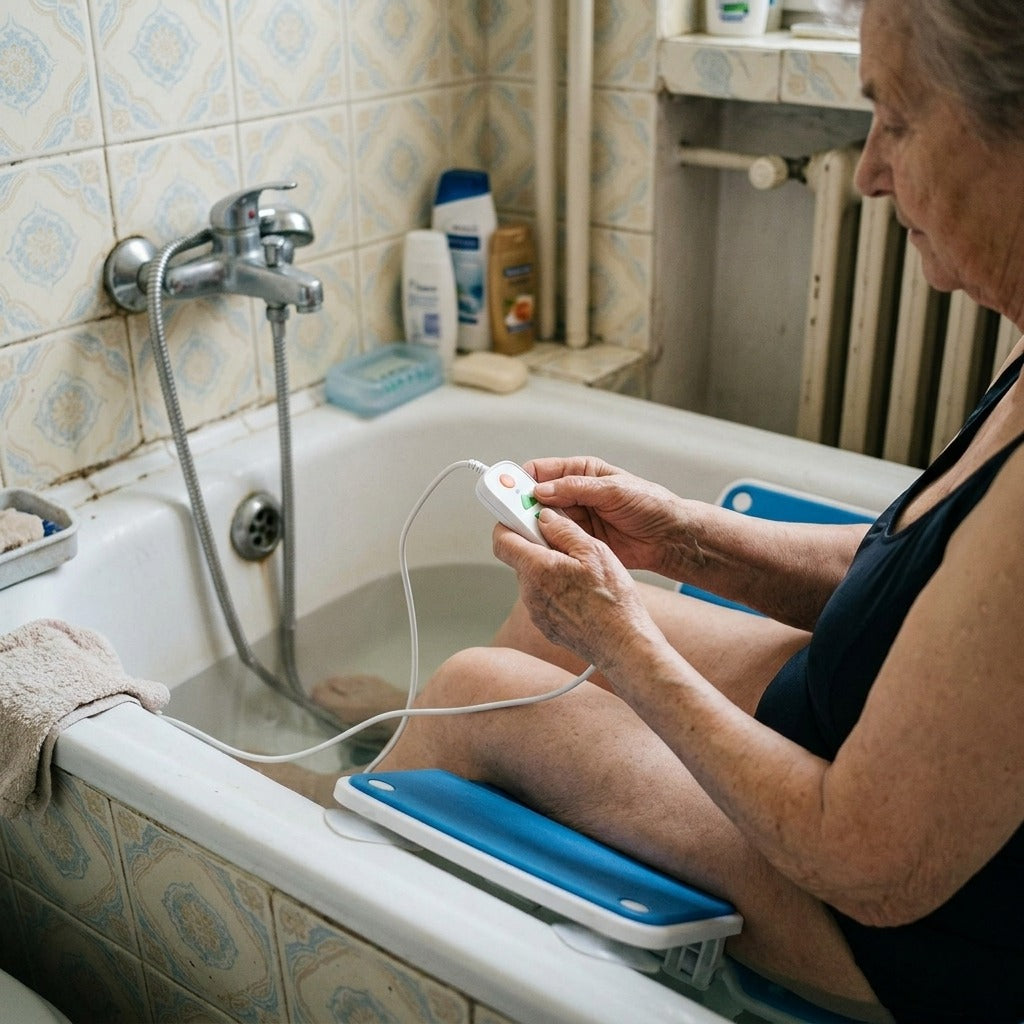 Elektromos fürdőlift otthoni fürdéshez - használat közben
