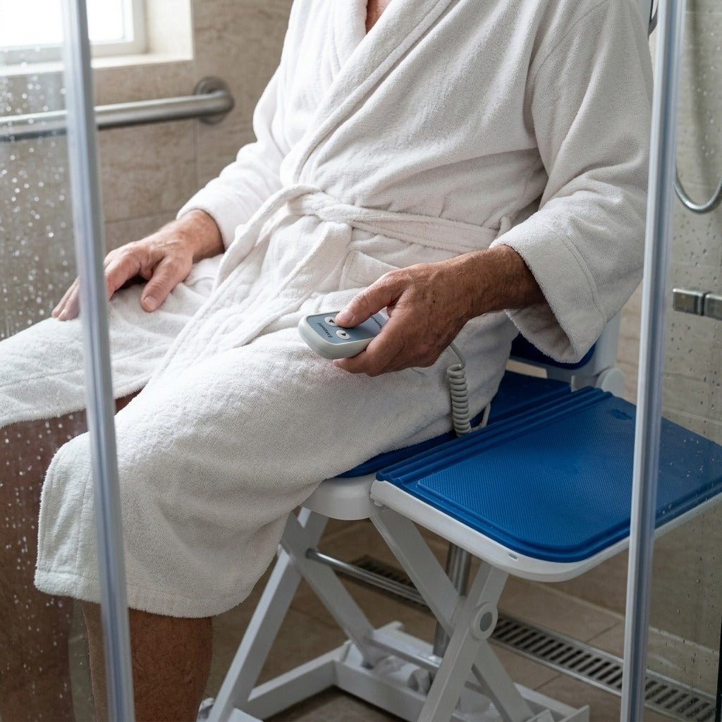 Electric Bath Lift Chair with Adjustable Height - in use