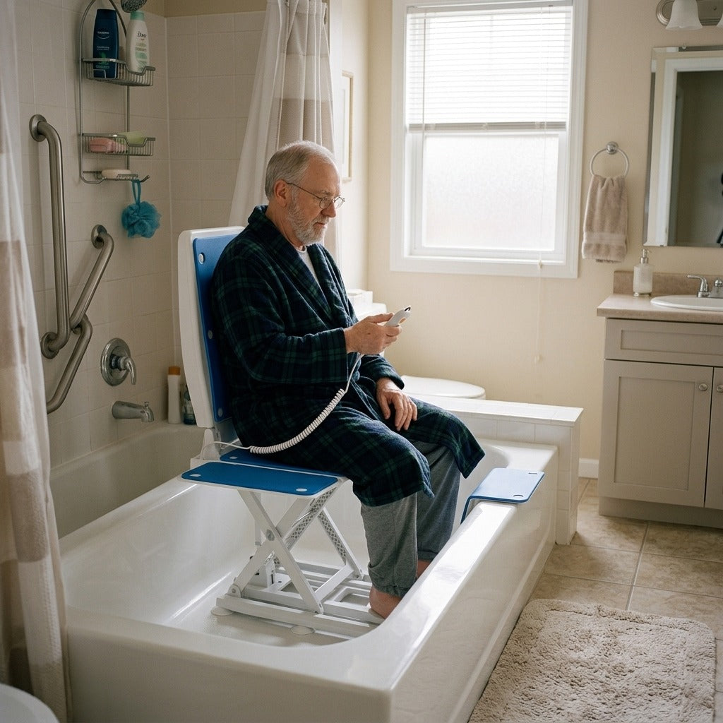 Electric Bath Lift Chair with Hand Control - at home
