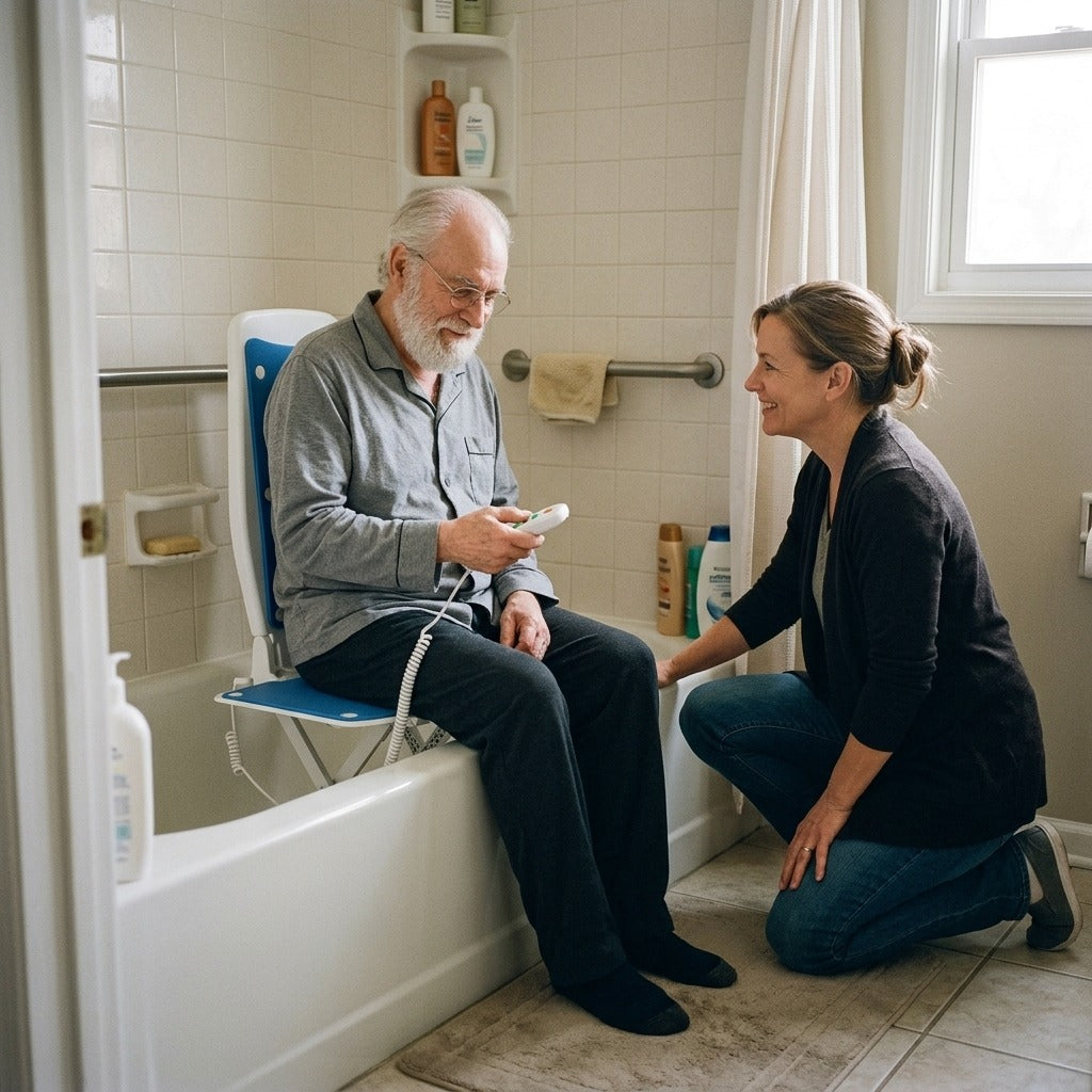 Electric Bath Lift Chair with Hand Control - in everyday life