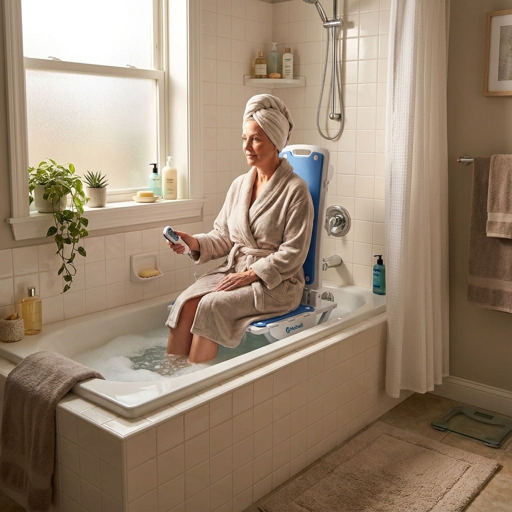 Electric Bathtub Lift Chair with Emergency Stop - at home