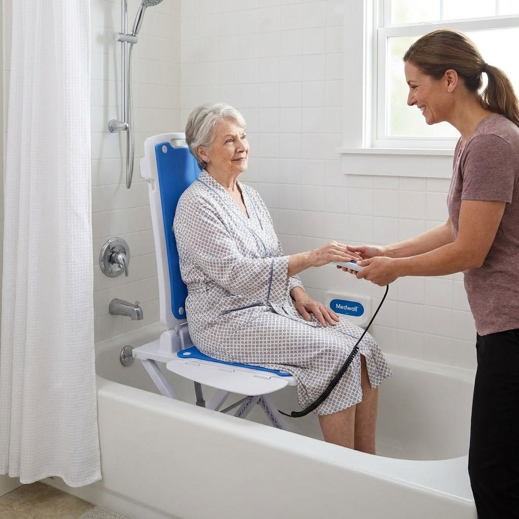 Electric Bathtub Lift Chair with Emergency Stop - in everyday life