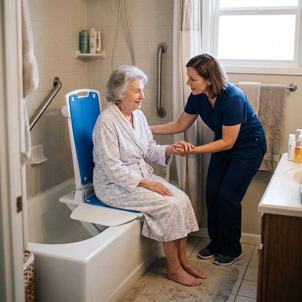 Electric Floor Lift for Bath and Shower Transfers - in everyday life