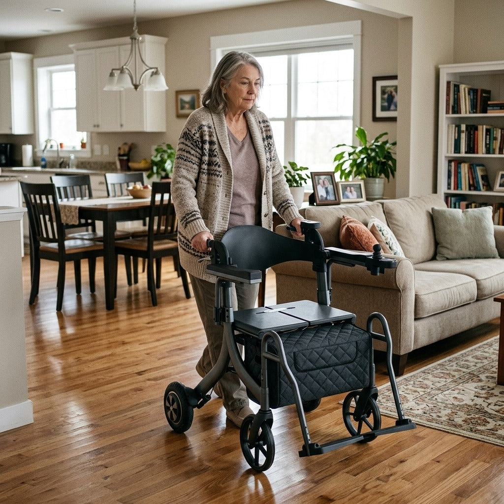 Electric Foldable Rollator Walker with Seat - at home